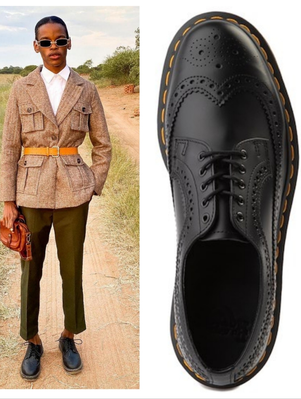 Dr Martens Yellow Stitch Smooth Leather Brogue Shoes L-9 M-8 Preppy Unisex